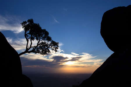 Rocks and trees silhouette at sunset at Pedra Grande, Atibaia, Brazil