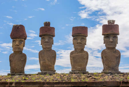 Moais in Anakena Beach at Easter Island, Rapa Nuiの写真素材