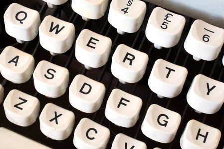 Vintage typewriter white and black keys. Old keyboardの写真素材