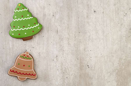 Traditional christmas gingerbread over a wooden table with copy space.
