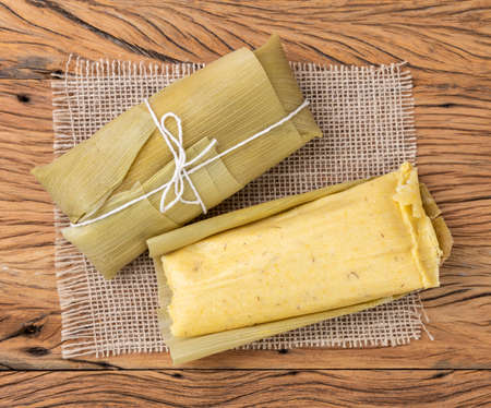 Pamonha, typical country brazilian corn food. June festival food.の写真素材