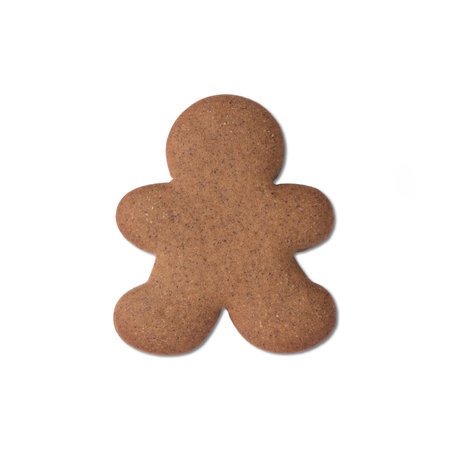 Man shaped traditional christmas gingerbread cookie isolated over white background.