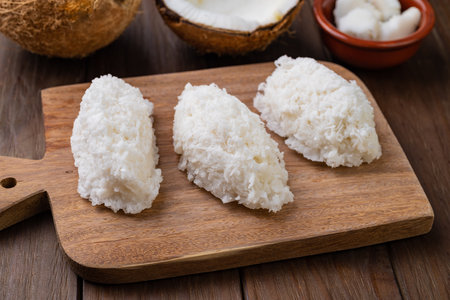 Cocada, traditional latin american coconut candy with grated coconut.