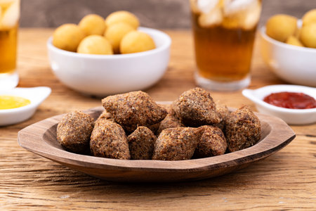 Traditional arabic fried tiny kibbeh. Typical Brazilian snack.の写真素材