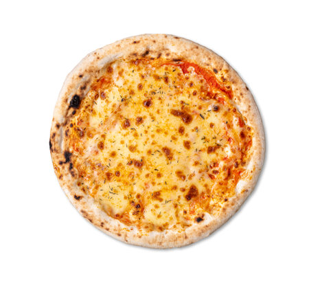 Mozzarella cheese style pizza isolated over white background.の写真素材