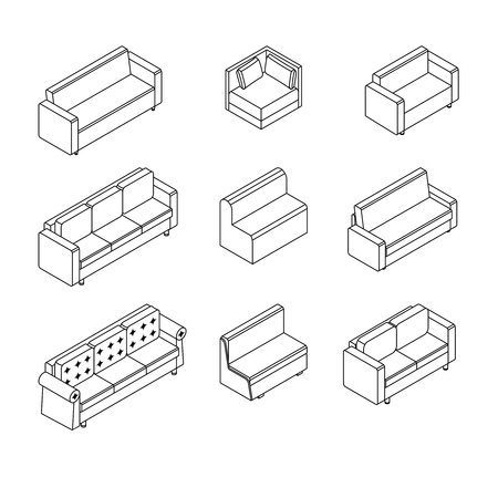 illustration sofas isometry lineのイラスト素材