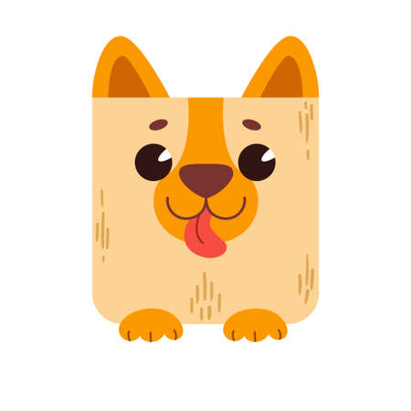 A cartoon cute dog with a square shape. Square icon for apps or games. Vector illustration isolated on white backgroundのイラスト素材
