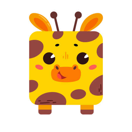 A cartoon cute giraffe with a square shape. Square icon for apps or games. Vector illustration isolated on white backgroundのイラスト素材
