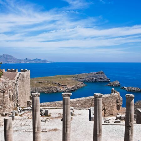 Doric Temple of Athena Lindia. Lindos Acropolis island. Greece.の写真素材