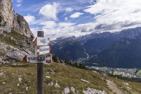 hiking path in the Dolomitesの写真素材