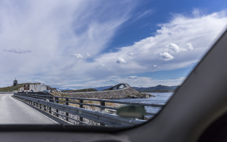 view from the car on the Storseisundet Bridgeのeditorial素材