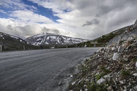 on the way on the tourist landscape routes in Norway, a masterpiece of engineering design from a...