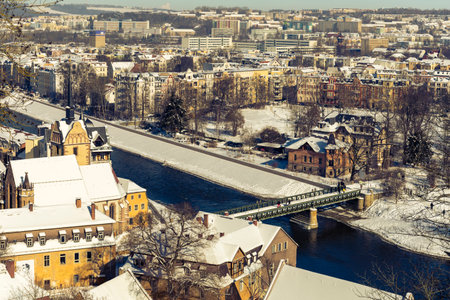 Large panorama with a view of Gera in Winterの写真素材