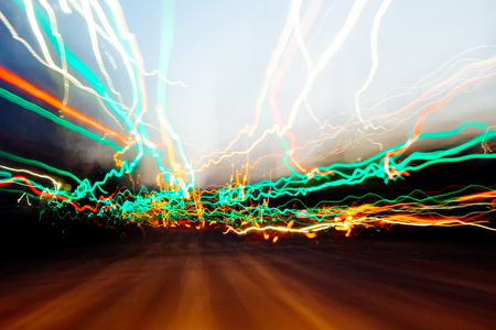 Movement of car light at nightの写真素材
