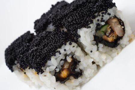Various kinds of sushi and sashimi on white backgroundの写真素材