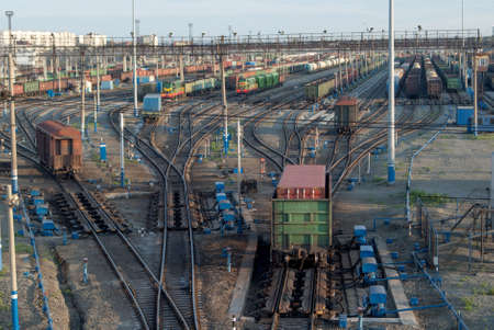 Freight Trains and Railways on big railway station  City landscapes の写真素材