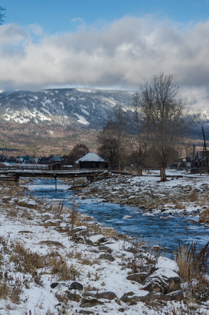 a cold mountain stream flows at the foot of the Zigalga Rangeの写真素材
