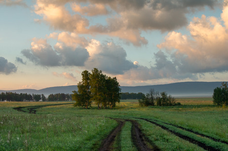 Bright sunrise in a warm July morning. Landscapeの写真素材