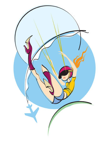 Woman with parachute jumps off the airplaneのイラスト素材