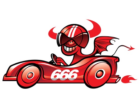 Horny Devil in the red sport racing carのイラスト素材