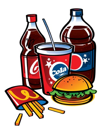 Bottles with Cola and fries with hamburger fast foodのイラスト素材