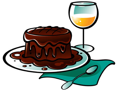Chocolate Pudding Cake and glass of Wineのイラスト素材