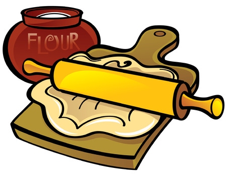 Dough on wooden desk with Rolling Pinのイラスト素材