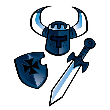 Knight equipment helmet shield sword middle age warriorのイラスト素材