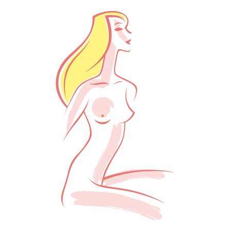 Woman nude beauty body part portrait modelのイラスト素材