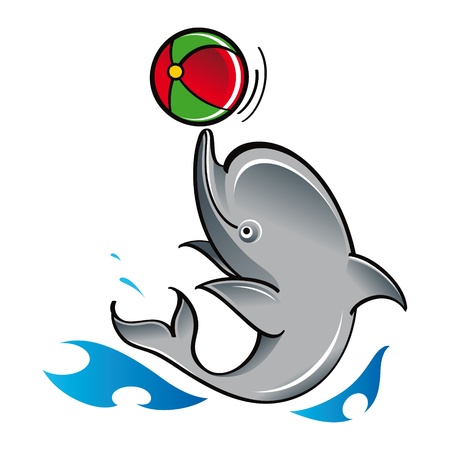 Dolphin with ball play game fish mammal sea ocean zooのイラスト素材
