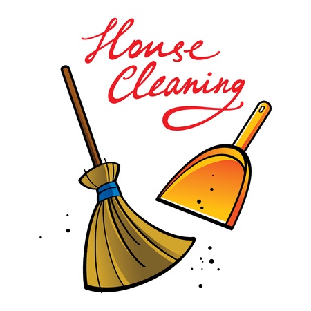 House Cleaning broom brush dust dirt service shovel のイラスト素材