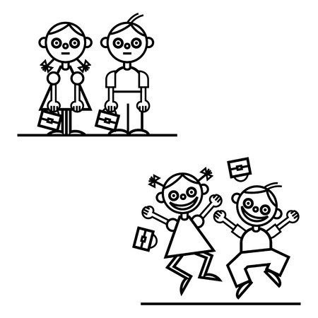 Schoolgirl Schoolboy School lesson elementary education classroomのイラスト素材