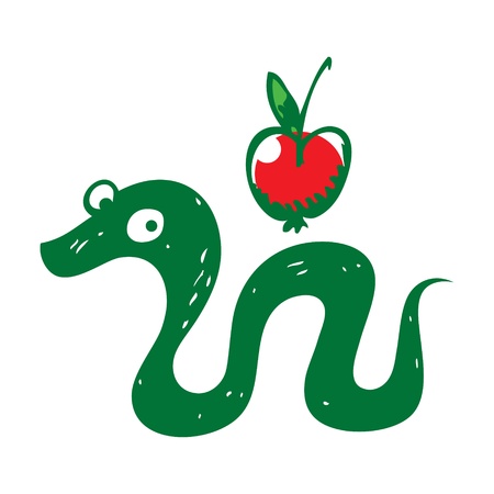 Snake and Apple reptile fruit sin paradise edenのイラスト素材