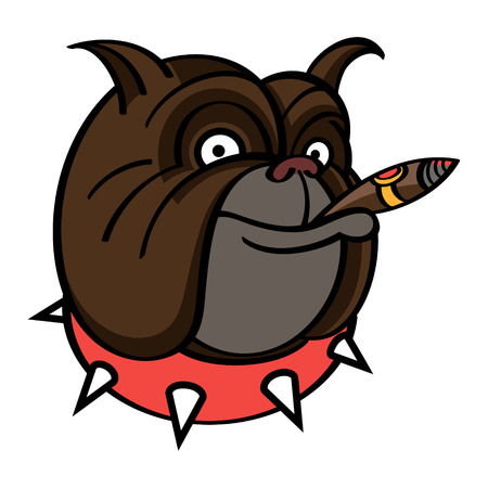 Smiling brown Dog in red spiked collar with Cigarのイラスト素材