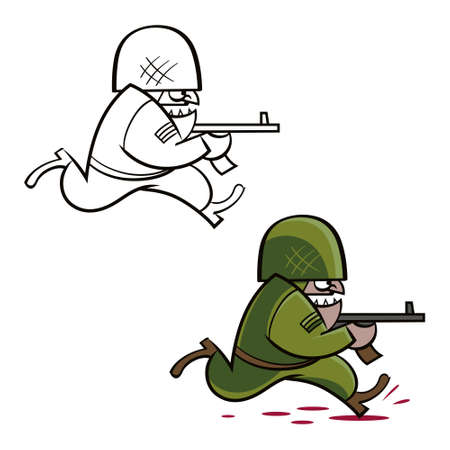 Soldier - image of an angry soldier running to the attack, puddles and splashes of bloodのイラスト素材