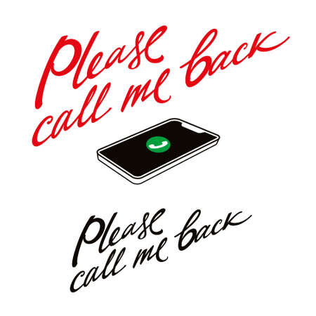 Please call me back - image for greeting card, reminder and request. Banner, design element, icon. Handwritten text message and phone.のイラスト素材