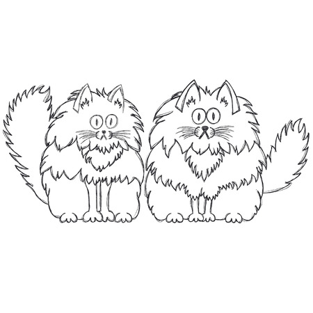 Hand drawn funny cute cats in loveのイラスト素材