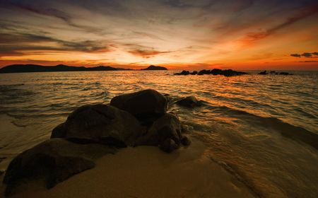 Tropical sunset on the beach of Koh Mak island. Kingdom Thailand.の写真素材