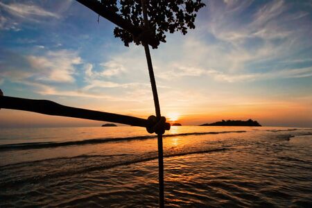 Sunset on tropical beach. Siam bay. Province Trat. Koh Mak island. Kingdom Thailandの写真素材