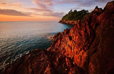 Sunset on the rocks. Siam bay. Province Trat. Koh Chang island. Kingdom Thailandの写真素材