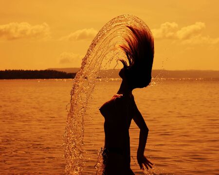  Dancing in the sunset drops. Siam bay. Province Trat. Koh Chang island. Kingdom Thailandの写真素材