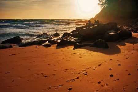 Beatiful sunset in the seaの写真素材