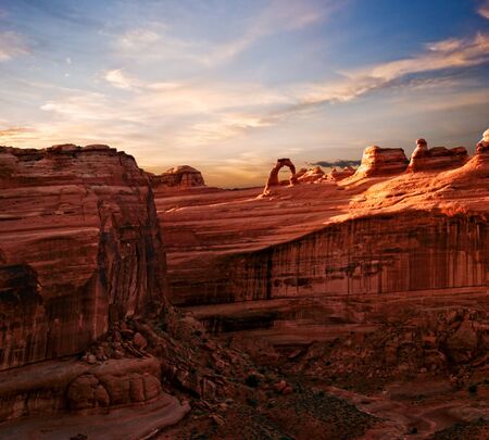 Sunny evening in Arches Canyon. Utah. USA