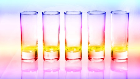 A row of glasses for vodka の写真素材