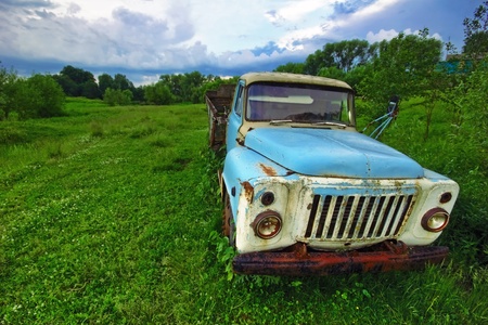Old lorry in the field の写真素材
