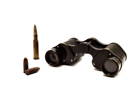 Japanese military binoculars since the First World War with bullets on a white background. の写真素材