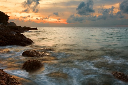 Tropical sunset at the beach. Thailand の写真素材