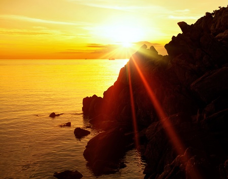 Tropical colorful sunset at the tropical beach. Thailand の写真素材