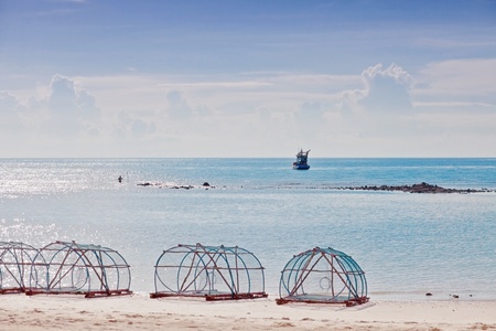 Exotic tropical beach under blue sky. Thailand の写真素材