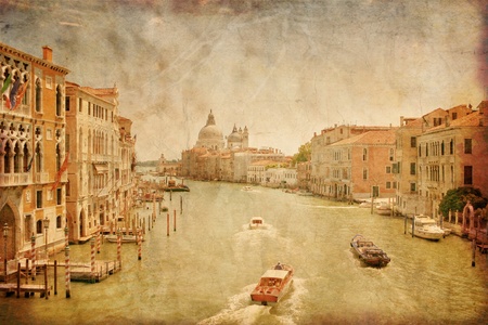 Great view on Grand Canal in Venice in grunge style, Italy の写真素材
